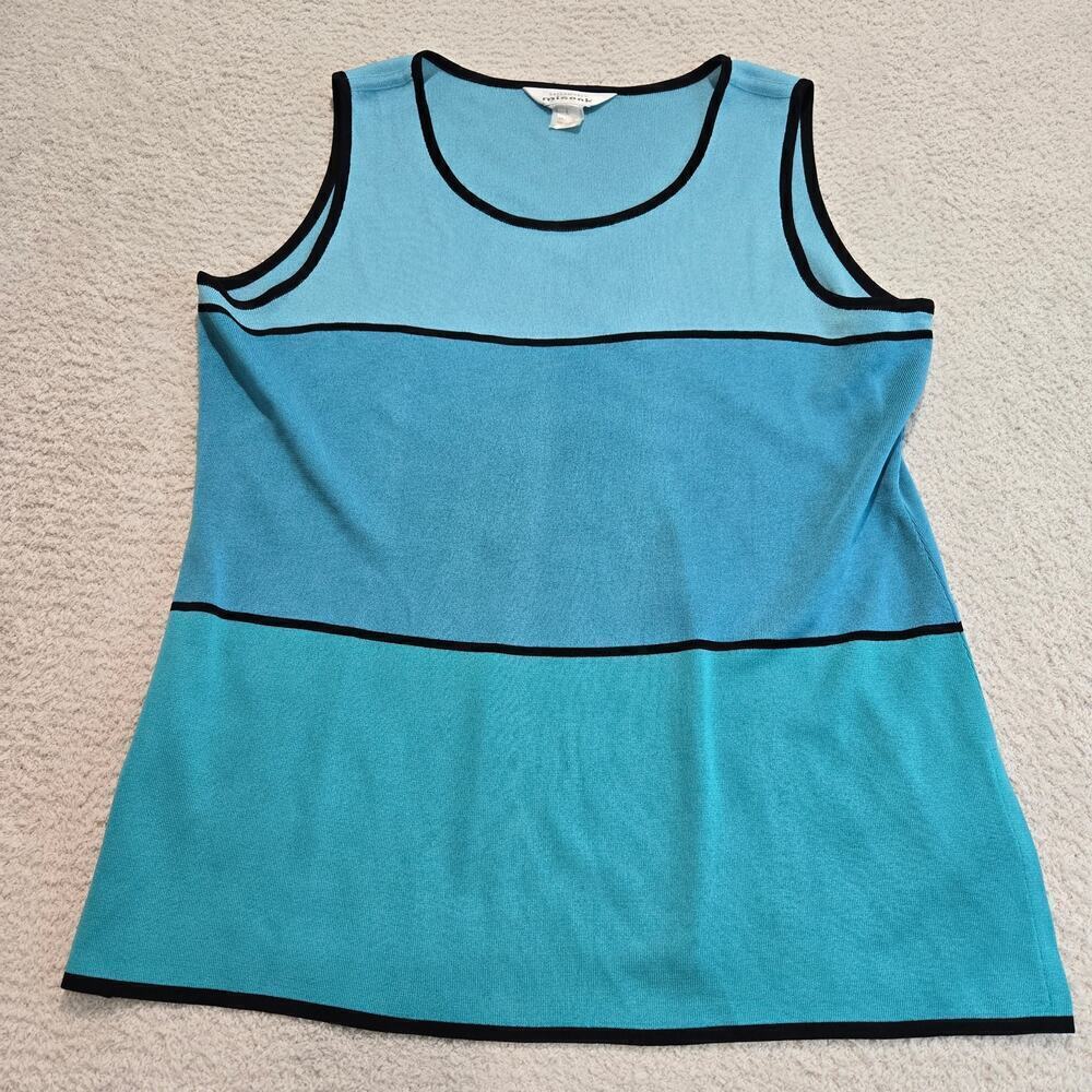 Misook Sleeveless Knit Tunic Tank Top Blue Colorblock Sz L Classic/Timeless